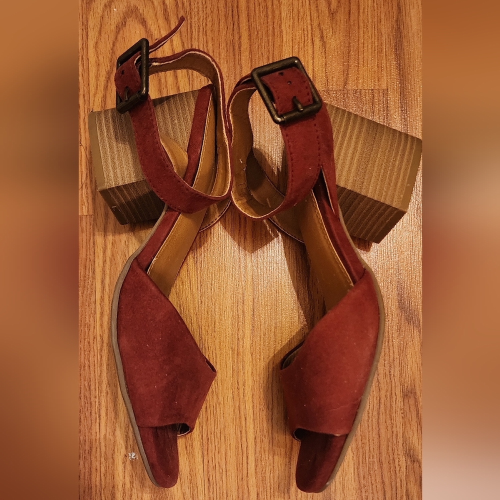 Burgungy Suede Heeled Sandals